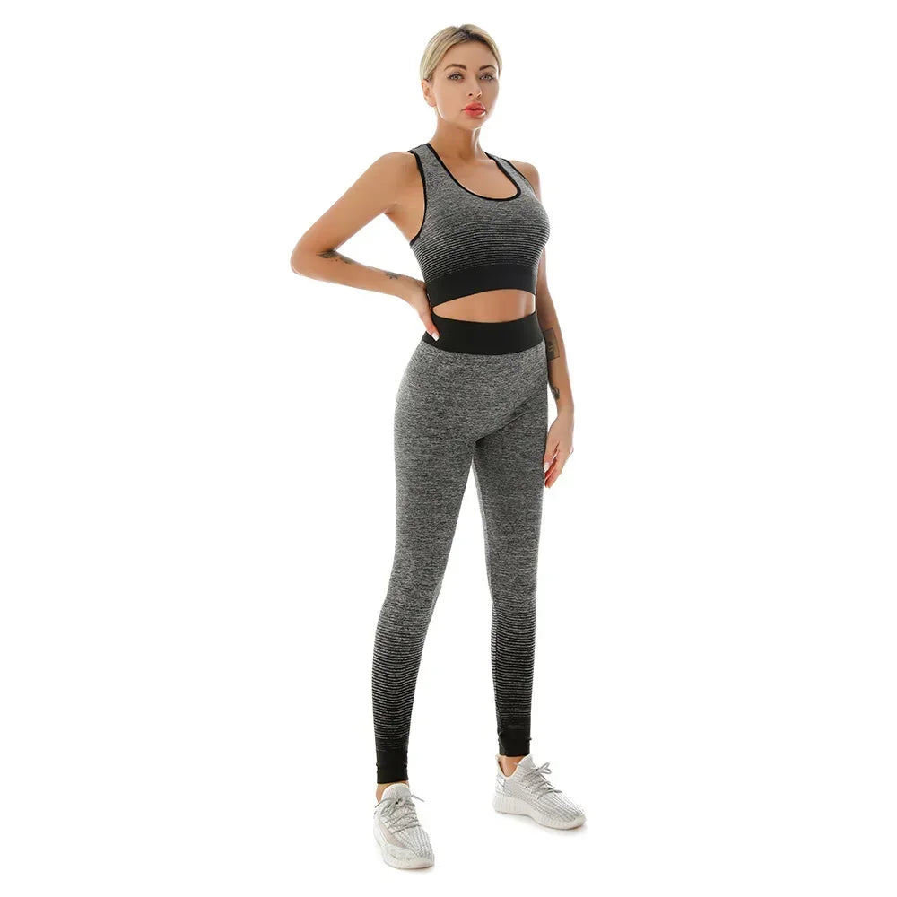 WW | 2-Teiliges Set Damen Outfit Yoga Set Elastisch Gradualer Wechsel Sport Bh Leggings Yoga Anzug Set Fitness Workout Sport Leggings