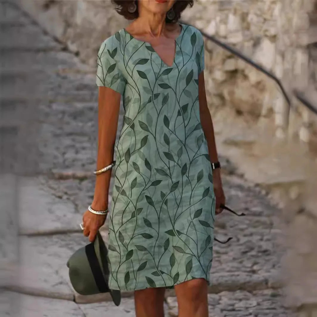 WW | Weinlese Blumen V-Ausschnitt Lang Kleid