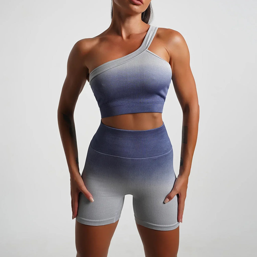 WW | Nahtlose Gradient Yoga Set Sport Fitness Hohe Taille Hip Lifting Hosen Langarm Anzüge Training Fitness Leggings Set für Frauen