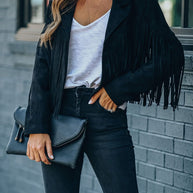 WW Jugendlicher Wildleder-Jackentrend - Fransen-Cardigan mit Troddelsaum, E-Girl Bikerjacke, 90er Vintage Streetwear, Cooles Design