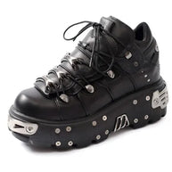 WW | Frauen Ankle Boots für Frauen Dicke Sohle Schnürsenkel Metall Dekoration Runde Zehen Plattform Schuhe Ladeis Punk Gothic Sneakers