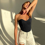 WW Eleganter Tube-Top | Schmal geschnitten | Ärmellos | Korsett-Stil | Crop-Top