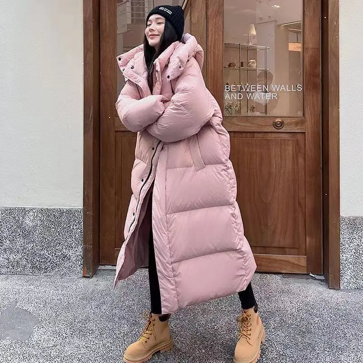 W&W Mode | Lang Stilvolles Daunenjacke T-mit Kapuze