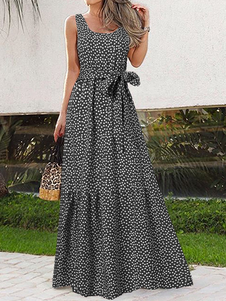 WW | Lässiges Sexy Ärmelloses Leopardenmuster Maxi Kleid
