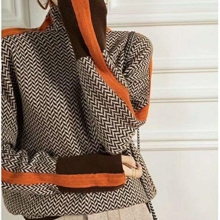 W&W Geometrisch gestrickter Rollkragenpullover