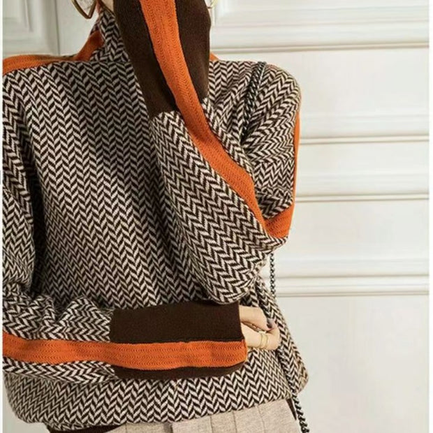 W&W Geometrisch gestrickter Rollkragenpullover