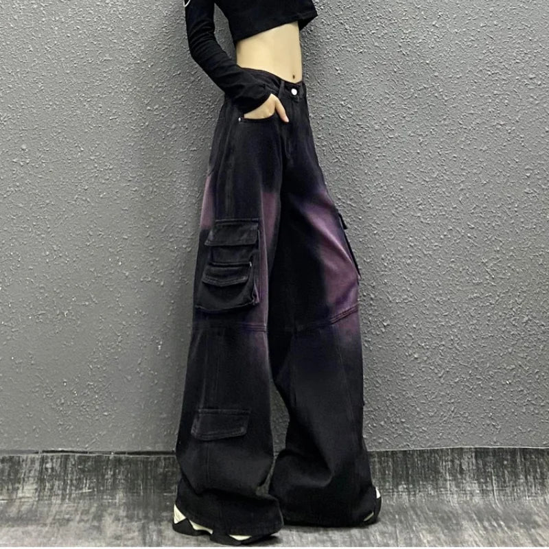 WW | Y2K Streetwear Vintage Schwarz Baggy Jeans Cargo Hosen für Frauen Kleidung Gerade Weite Bein Luxus Baumwolle Damen Hosen