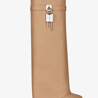 WW | Damen Kniehoge Stiefel Shark Lock Lange Dicke Sohlen High Heels Stiefel Designer Luxusmarke Damen Lederstiefel