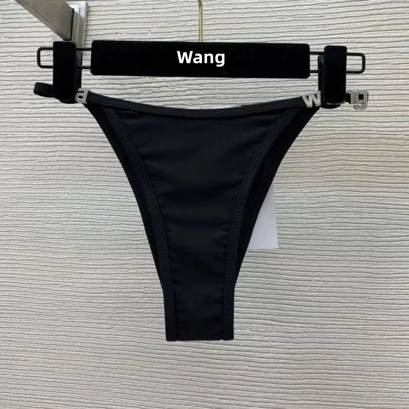 WW | Neuer Rhinestone Buchstaben Wang Strand Bikini Luxus Markendesigner Y2K Mode Sexy Frauen Strand Bikini Duo Set