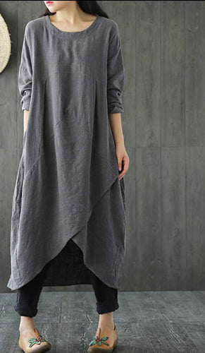 W&W Mode Langärmeliges unregelmäßiges Midikleid