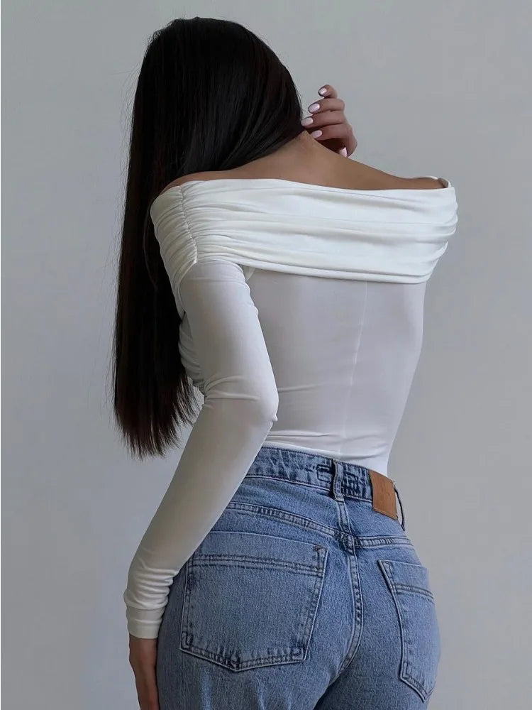 WW Off-Shoulders Bodysuit | Moderner eleganter plissierter Damen-Bodysuit