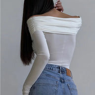 WW Off-Shoulders Bodysuit | Moderner eleganter plissierter Damen-Bodysuit