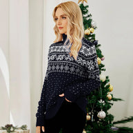 WW - Hässlicher Weihnachtspulli - Vintage Rollkragenpullover mit Schneeflockenmuster