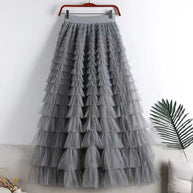 WW | Lässig Damen Solide Ballkleid Lange Rock Tüll Hohe Taille Plissierte Tutu Rock Elegante Damen Wildes Netz Dating Maxi Röcke Drop