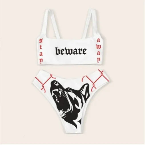 WW | Sexy Goth Bikini Frauen Buchstaben Totenkopf Druck Badeanzug Split Badeanzug Hohe Taille Gotische Bikini Set Strandoutfits