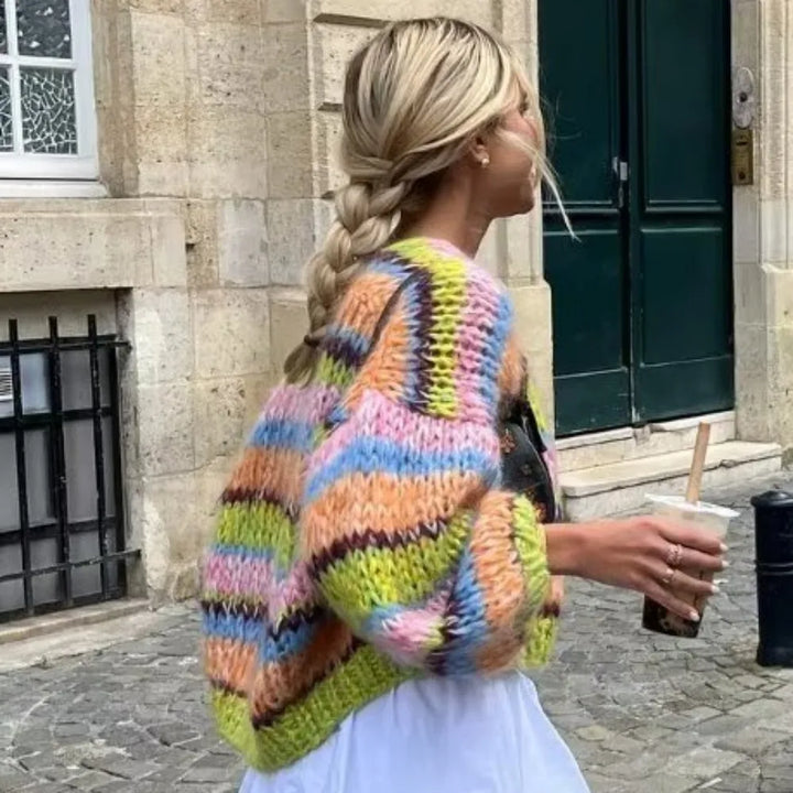 Gestreifte, offene Strickjacke