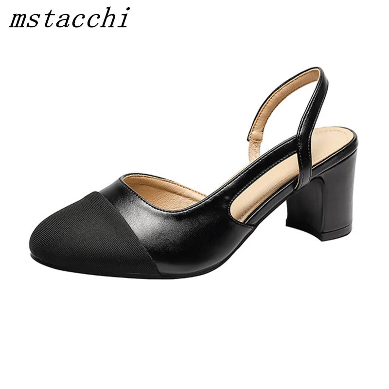 WW | Aprikose Frauen Pumps Mittelhohe Absätze Gemischte Farben Runde Spitze Legere Schuhe Damen Sandalen Festkleid Slingbacks Damen Schuhe Trend