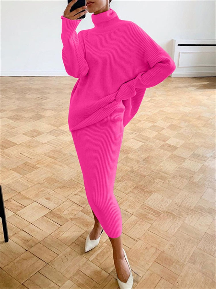 WW | Schickes Herbst Strick Zweiteiliges Slim Fit Set für Frauen