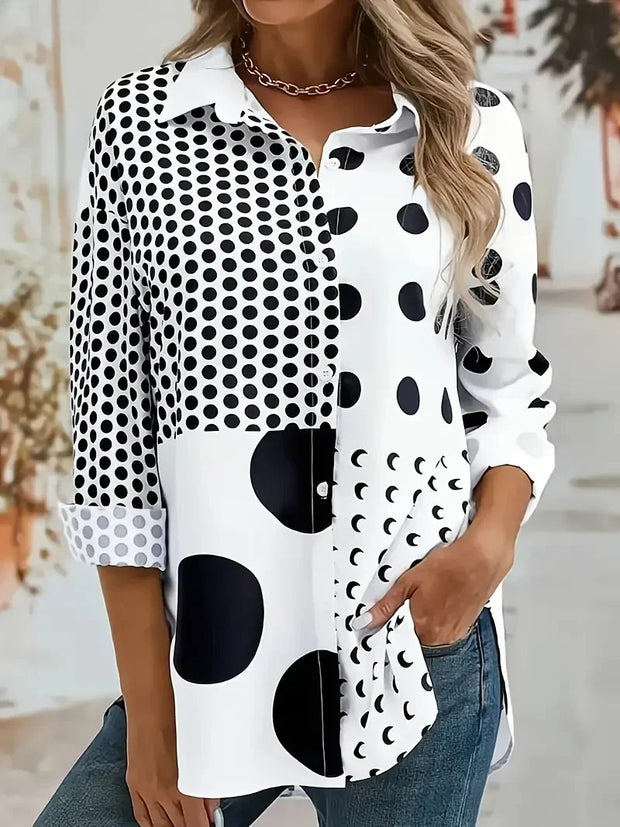 WW | weiße Bluse mit Punkten und geometrischen Mustern
