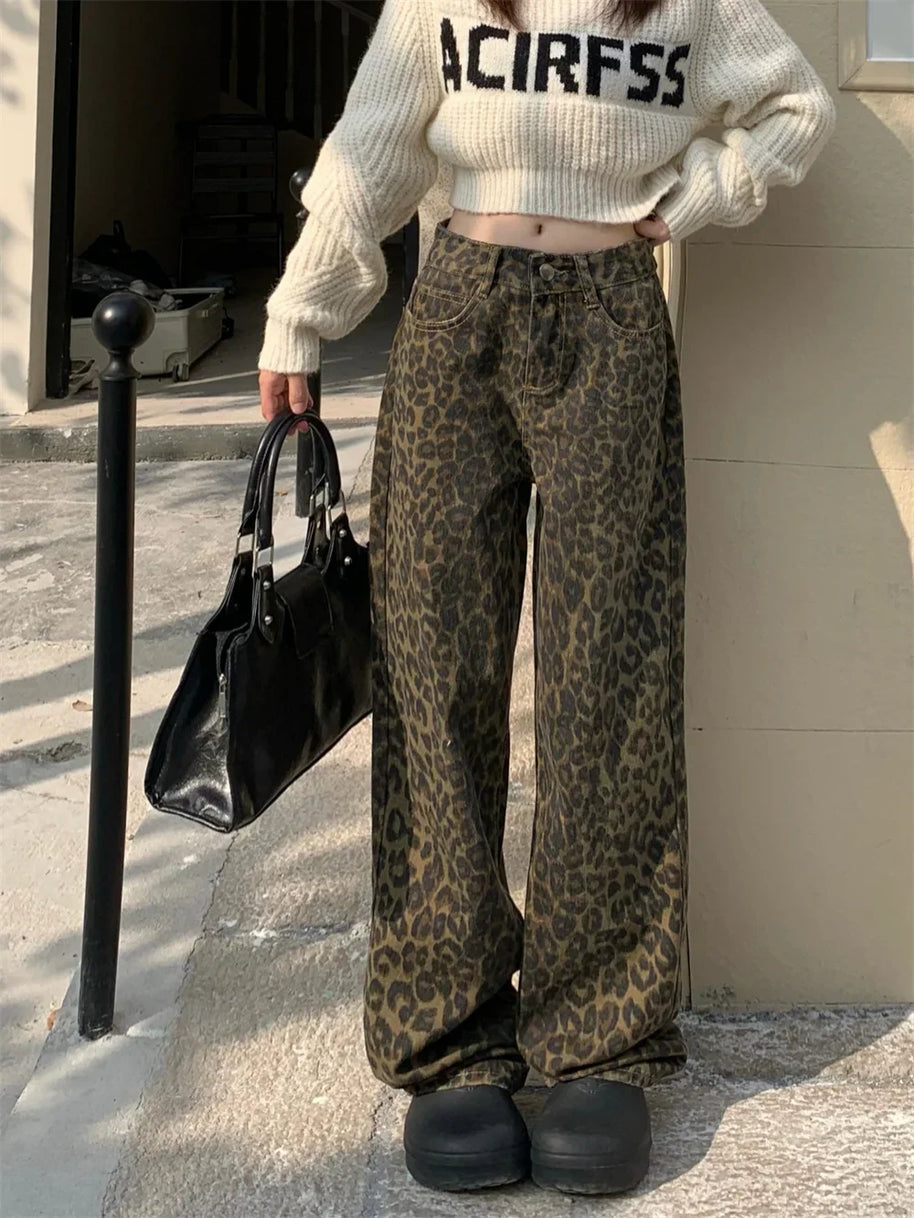 WW | Modische Leopardenmuster Jeans Für Damen