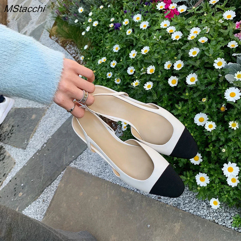 WW | Patchwork Leder Slingbacks Frauen Sandalen Mode Flache Ferse Frauen Schuhe Sexy Party Sandalen Kleid Hochzeit Party Schuhe