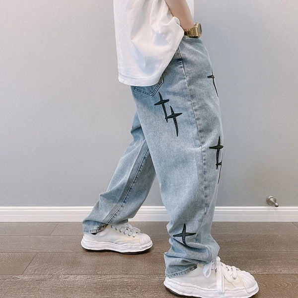 WW | Blasting Bedruckte Baggy Weit Geschnittene Jeans Für Männer