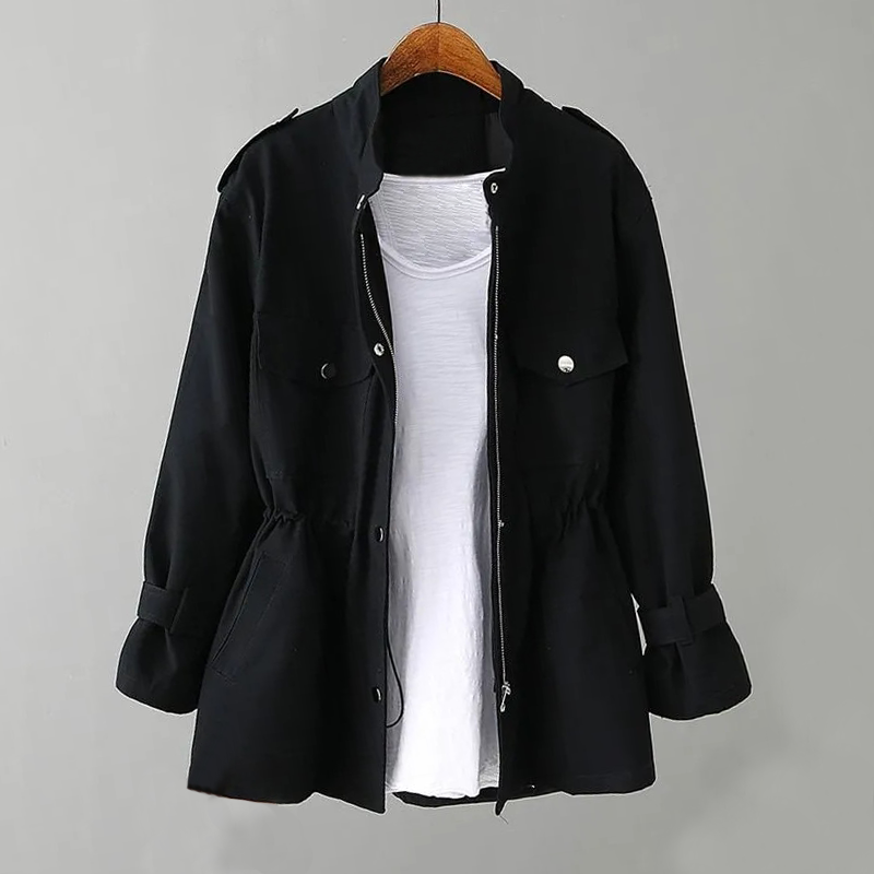 W&W Mode - Einfarbige Jacke Mit Kordelzug Für Frauen