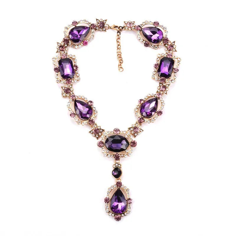WW | Statement Rhinestones Schmuck Große Edelstein Gem Stein Kristall Viktorianischer Schmuck Grüner Smaragd Bib Halskette für Frauen