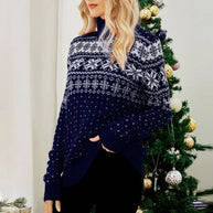WW - Hässlicher Weihnachtspulli - Vintage Rollkragenpullover mit Schneeflockenmotiv