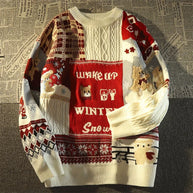 WW -Hässlicher Weihnachtspulli - Lockerer Retro-Pullover mit V-Ausschnitt und Farbblock-Design