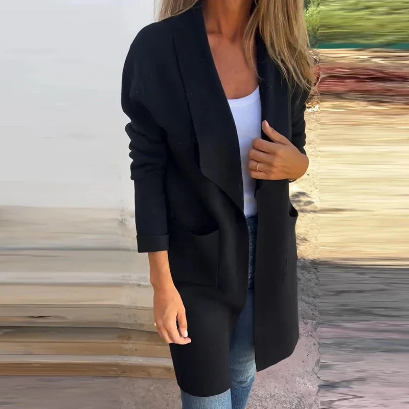 WW | Einfarbiger Mid-Length Cardigan Mantel