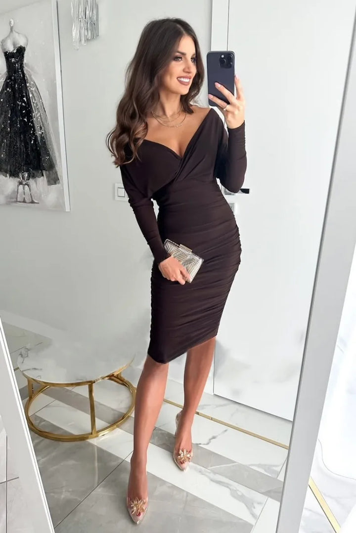 W&W Mode V-Ausschnitt Langärmelig  Party-Kleid
