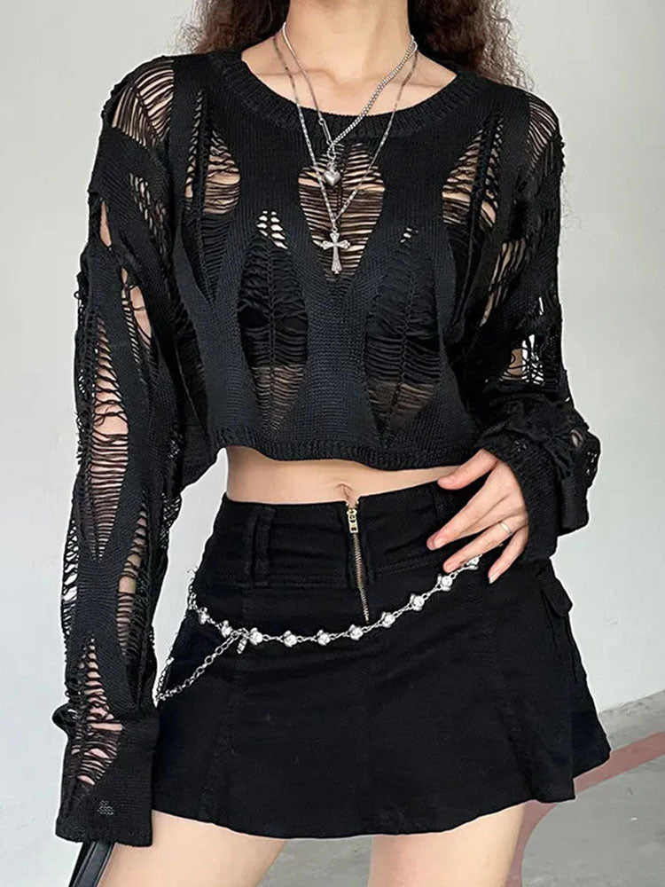 Durchbrochene Damen-Strickbluse mit Sonnenschutz
