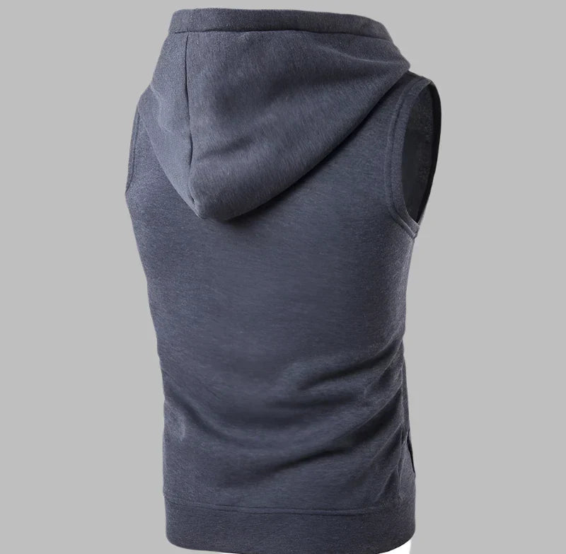 WW | Ärmelloser Herrenpullover Mit Reißverschluss Und Kapuze