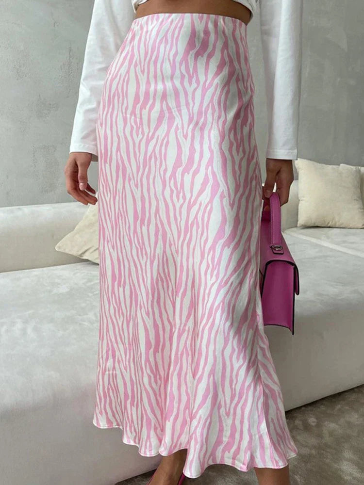 WW | Sommer Herbst Damen Elegant Midi Satin Röcke Gedruckt Hohe Taille Büro Damen Bodycon Bleistift Enger Rock für Damen