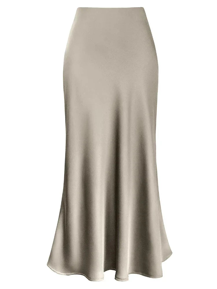 WW | Frauen Satin Seiden Röcke Sommer Frühling Koreanische Mode Kleidung Büro Damen Lange Röcke Elegant Schwarz Maxi Röcke für Frauen