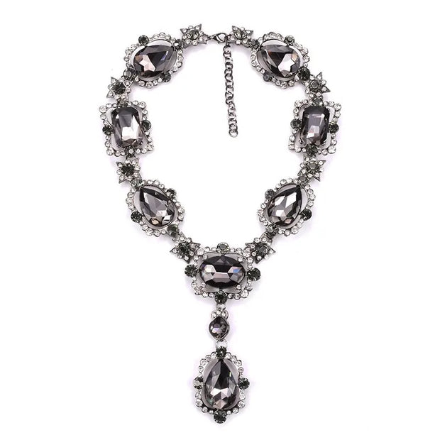 WW | Statement Rhinestones Schmuck Große Edelstein Gem Stein Kristall Viktorianischer Schmuck Grüner Smaragd Bib Halskette für Frauen