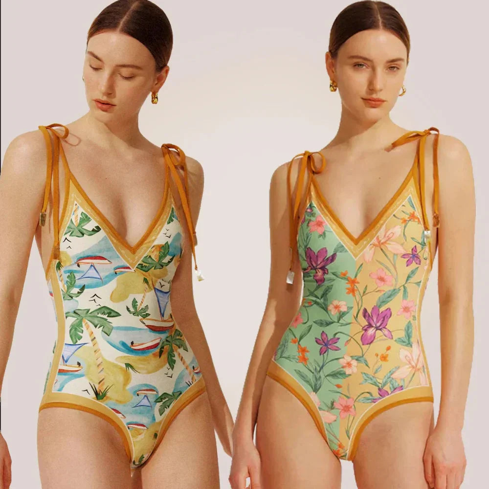 WW | Neue Kollektion Gedruckt Doppelseitig Tragbar Schwimmen Badeanzug Frauen Bandage Sexy Einteiler Badeanzug Strandbekleidung Schwimmbekleidung Frau