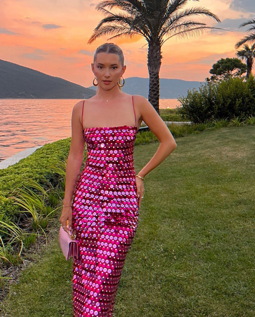 WW | Midi Partykleid Mit Spaghettiträgern, Pailletten Und Rückenschlitz