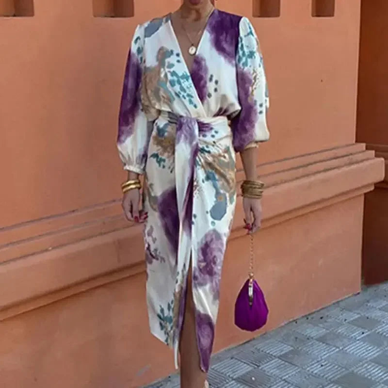 WW | Batik-Wickel-Midikleid mit Puffärmeln