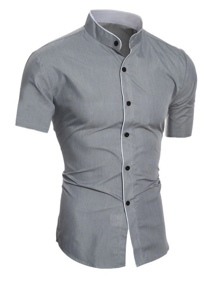 W&W Mode | Herren Slim Fit Stehkragenhemd Kurzarm