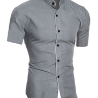 WW | Herren Slim Fit Stehkragenhemd Kurzarm