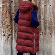 W&W Kapuze Lange Weste Lässig Mode Einreihig Jacke