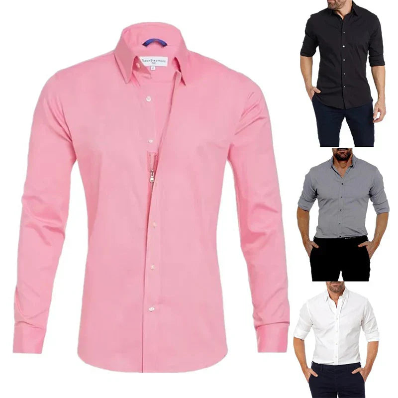 WW | Herren Oxford Hemd in Hellblau Slim Fit Mit Stilvollem Reißverschluss