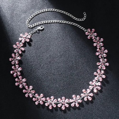 WW | Mode Pink Crystal Flowers Choker Necklace Statement Accessories Mode Frauen Rhinestone Collar Necklace Schlüsselbein Schmuck Ins