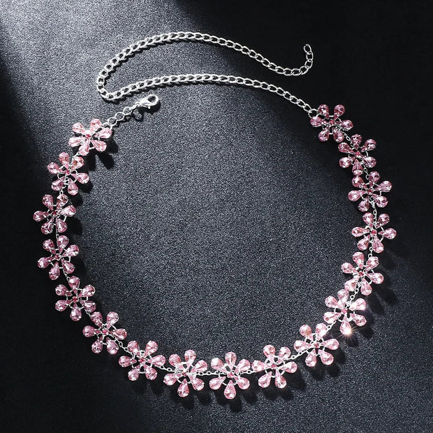 WW | Mode Pink Crystal Flowers Choker Necklace Statement Accessories Mode Frauen Rhinestone Collar Necklace Schlüsselbein Schmuck Ins