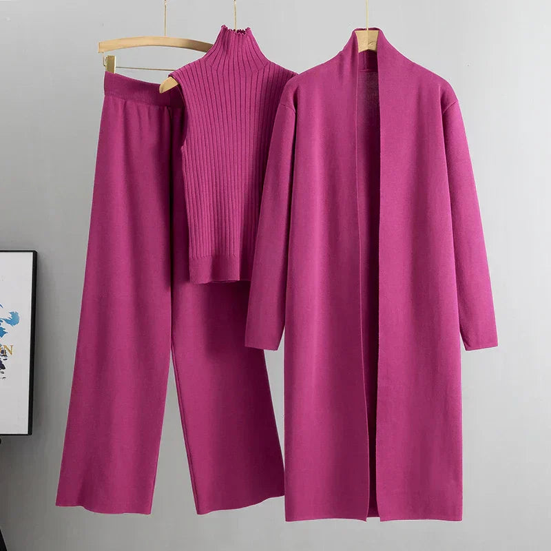 WW | Damen Luxus 3 Teiliges Strick Co Ord Satz Weich & Dehnbar
