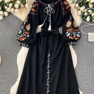 WW | Bestickte Maxikleid aus Leinen mit Laternenärmeln Virjelyn