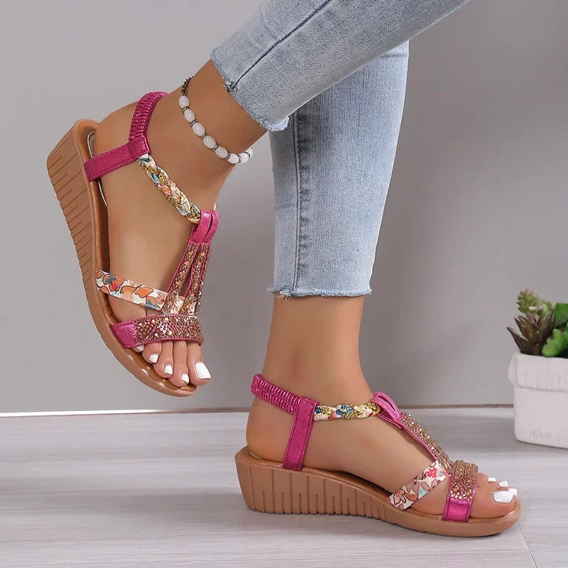 WW | Frauen Wedge Sandalen Sommer Bohemia Strass Lässige Plattform Sandalen Damen Peep Toe Outdoor Strand Schuhe Обувь Женская Летняя