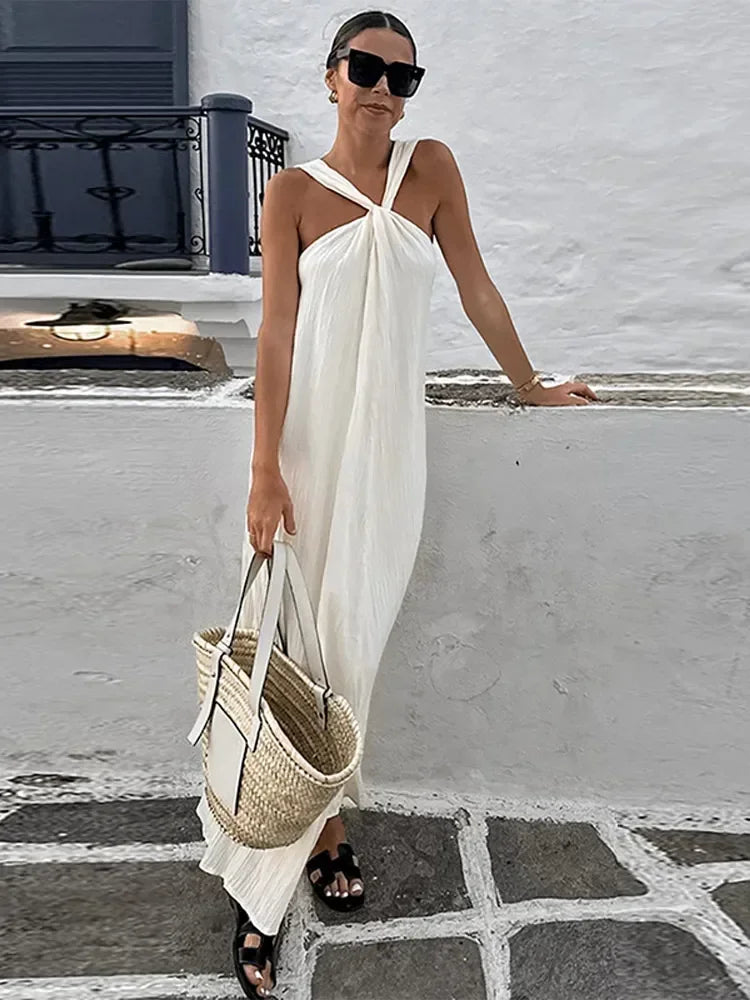 WW Sommerkleid | Plissiertes elegantes schulterfreies Maxikleid für Damen